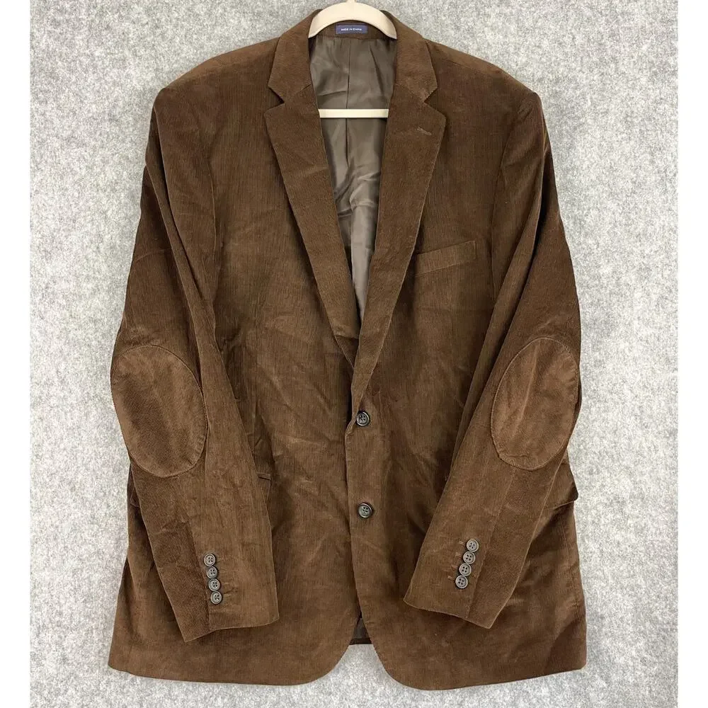 Stafford‎ Corduroy Blazer Sport Coat Mens 48L Brown Classic Cotton Elbow Patch